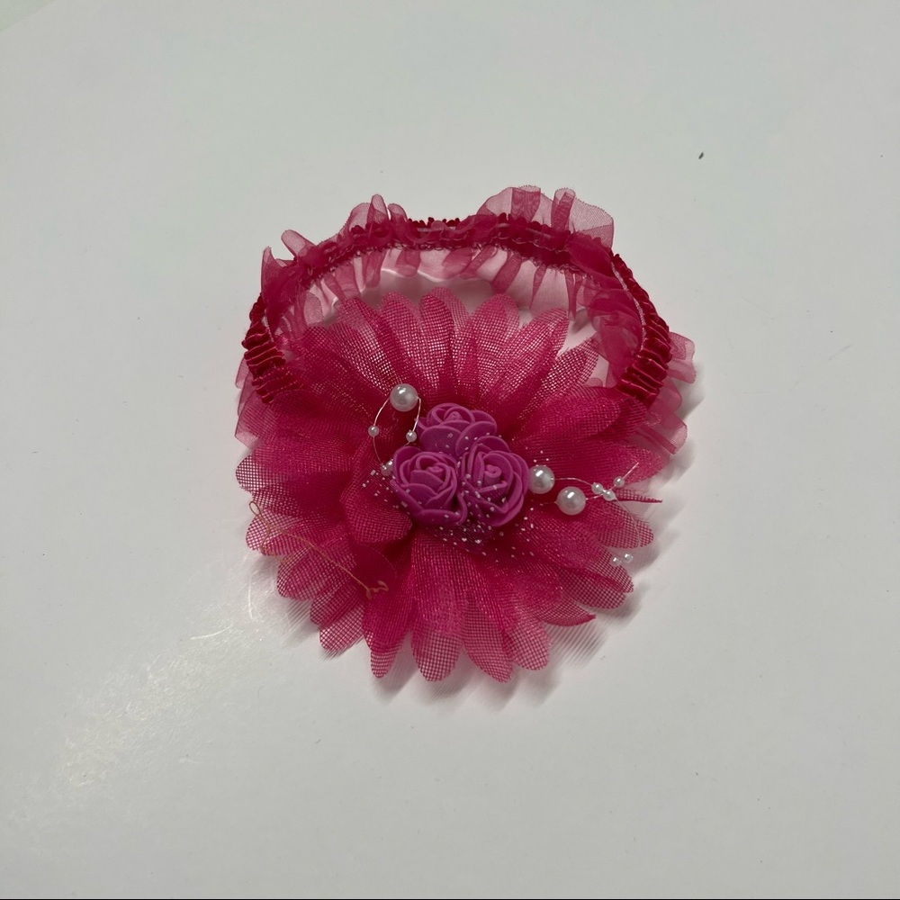 Infant Girl Pink Flower with Faux Pearls headband OS